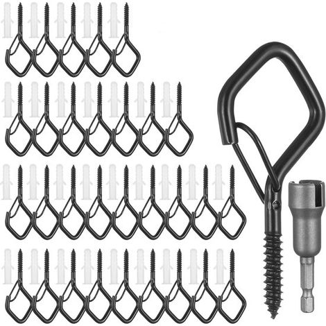 40 ganchos de tornillo para colgar，ganchos de tornillo resistentes con hebilla de seguridad，ganchos de techo de metal negro para colgar plantas (1/5)