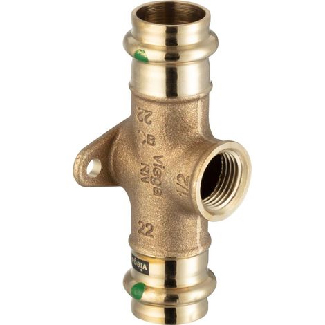 Viega T para placa mural Profipress Sanpress, d1 22, Rp 1/2, d2 22 bronce rojo o bronce de silicio Modelo 2217.3, 625726