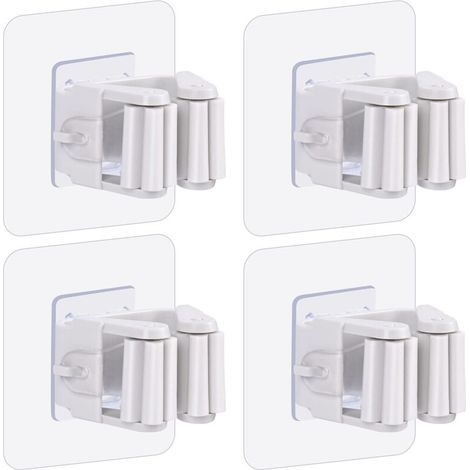 Set mit 4 Wandhalterungen für Mopp und Besen, selbstklebend, kein Bohren erforderlich, für Haus, Garten, Garage und Abstellraum, 4er-Set (1/5)