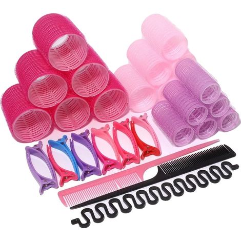 Bigodini per capelli, set da 33 pezzi, strumento per arricciare senza calore, 3 colori, 33 pezzi (1/2)