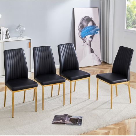 4er-Set Essstühle in Schwarz-Gold aus PU und Metall, elegantes Design für Küche und Esszimmer,43×42.5×92.5cm (1/5)