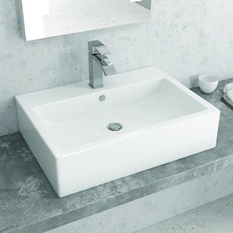 Lavabo da appoggio 61cm rettangolare in ceramica bianca  Litos-260 kamalu