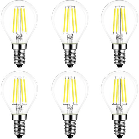 4W E14 Ampoule LED Filament G45, 400 lumens Equivalente à Ampoule Halogène Vintage 40W, 6500K Blanc Froid, Non réglable, Lot de 6