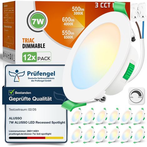 Lot de 6 Spot LED Encastrable 68mm,7W Led Spot Dimmable AC 220-240V,3000K 4000K 6500K Étanche IP44 Réglable Plafonnier Encastré pour Salle de Bain,Salon,Chambre,Cuisine,Rond,Noir (1/5)