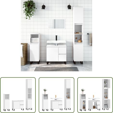 vidaXL Waschbecken Untergestell - 3-tlg. Badmöbel-Set Weiß Holzwerkstoff (1/5)