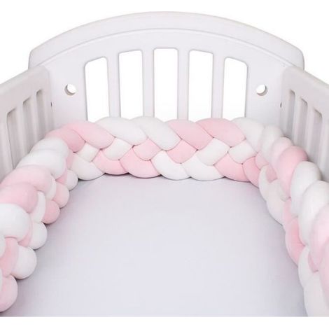 3M Tour de Lit Bébé 4 Brins Coussin Serpent Coussin Tressé Pare-chocs Velours Protection Bébé blanc + blanc + rosa+ rosa (1/4)