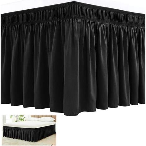 Jupe de lit élastique noire 150 x 200 cm avec un tombant de 45 cm (1/5)