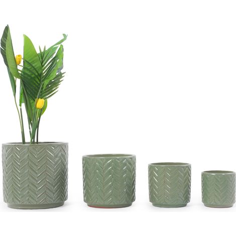 Blumentopf aus Keramik 24,5x24,5x23,8 cm salbeigrün glänzend mit Drainage – MEUBLIV (1/5)
