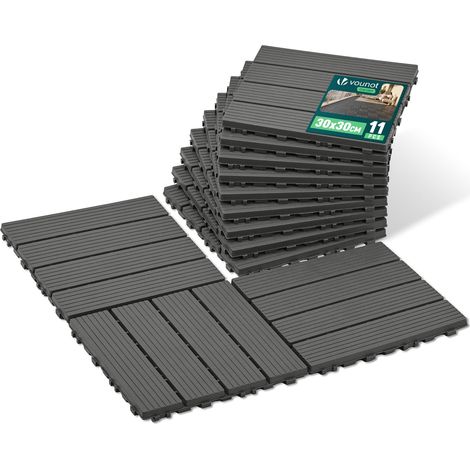 Lot de 11 Dalles Clipsables Extérieur 30x30 cm Caillebotis de Terrasse Antidérapants et Drainants Dalles de Sol Découpables Résistantes à l’Eau pour Balcon Jardin Patio Piscine Anthracite (1/5)