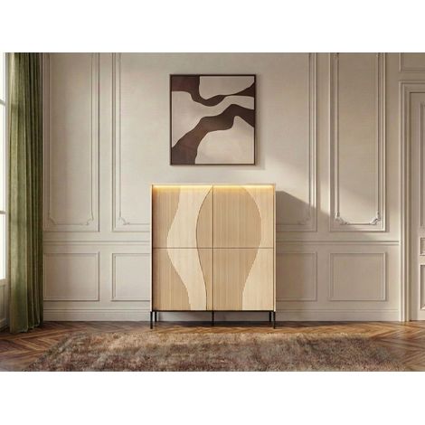 BOBOCHIC - Buffet haut FLORE effet chêne avec LEDS