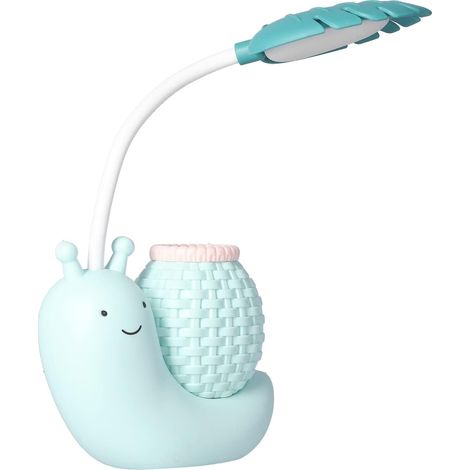 Lampe de bureau LED avec porte-stylo, motif escargot, lampe de table multifonctionnelle, chargement USB, col de cygne mignon, idéale pour les étudiants (bleue) (1/3)