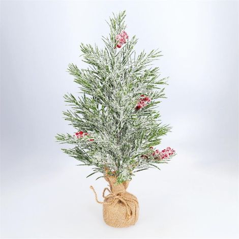 Sapin de Noël "Padas" Ø20x40cm blanc vert et marron (non lumineux)