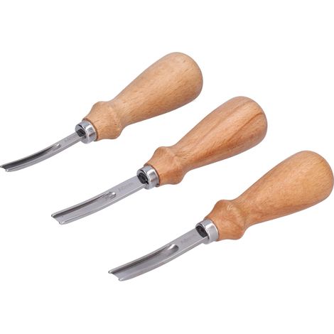 Lot de 3 biseaux en cuir 4/6/8mm, acier inoxydable résistant, lame incurvée, poignée ergonomique, outil de finition durable pour maroquinerie, couteau à biseau professionnel. (1/5)