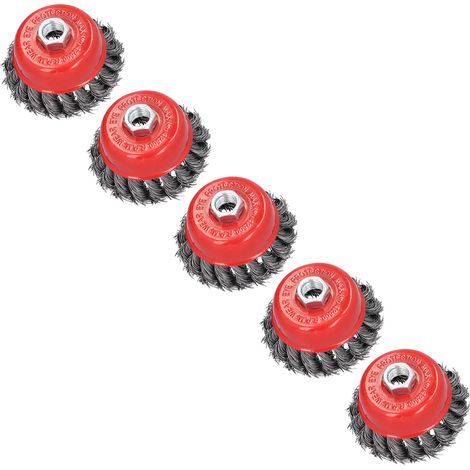 5 Pièces Disques à Brosse Métallique pour Meuleuse d'Angle, Accessoire de Nettoyage Rouille et Décapage, Filetés M14