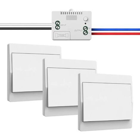 Kit d'interrupteur sans fil 230 V - Interrupteur sans fil autonome sans batterie - Interrupteur mural sans fil étanche avec récepteur - Portée jusqu'à 200 m - Intensité non variable (1 récepteur et 3 (1/5)
