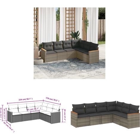 6-tlg. Garten-Sofagarnitur mit Kissen Grau Poly Rattan - Gartenmöbel - Outdoor Möbel - Rattan Sofa - Lounge Set - Esstischgarnitur - Home & Living (1/3)