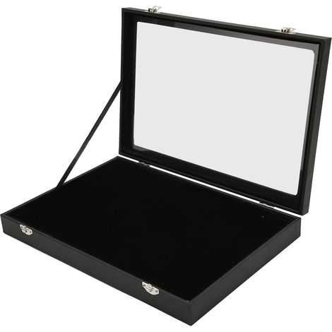 Eosnow Pin-Vitrine, transparent, staubdicht, Pin-Schattenbox für militärische Medaillen, Schmuck, Pin-Abzeichen-Kollektion, schwarzes PU-Leder, 35 x 24 x 5 cm