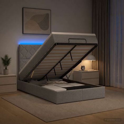 Cama tipo otomana con colchón y LED Gris Claro 120 x 200 cm (1/5)