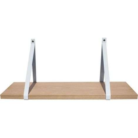 Étagère murale chêne 60 X 19 cm avec support métal blanc
