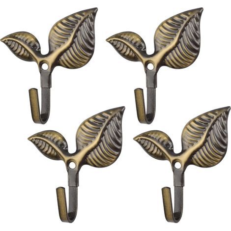 Lot de 4 embrasses de rideaux en forme de feuille de style rétro vintage, fixation murale, embrasse de porte, serviette, manteau, crochet en fer vert bronze (1/5)