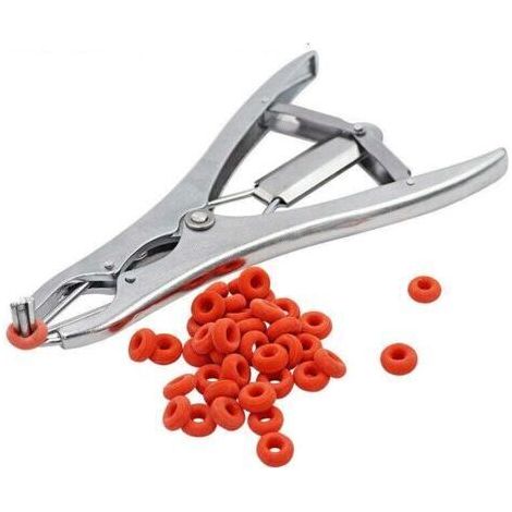 FENOPLASTICAPince de castration flexible en acier inoxydable convenant aux bovins, porcs et moutons, avec 100 anneaux en caoutchouc, 21,5 cm, argent. (1/5)