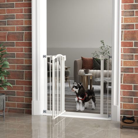 Cancelletto di sicurezza per cani da 74-94 cm con estensione, fissaggio a pressione, doppia chiusura per porte e scale, bianco