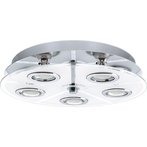 LED plafonnier, 5 lampes, spot en inox et verre satiné, lampe (1/4)