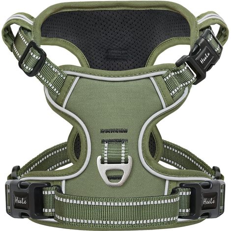 Harnais Chien, Harnais Anti Traction Réfléchissant Harnais pour Moyen Grand Chien avec Poignée Rembourrée, 1 Boucle sur la Sangle Droite de Cou Rendent Facile à Mettre et à Enlever, Vert, M (1/5)