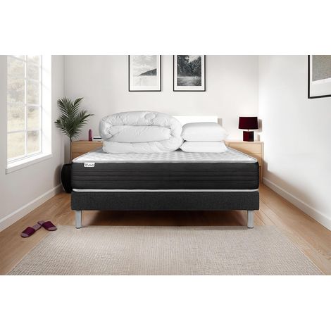 Komplettpaket Bett - Matratze 140x200 cm + Boxspringbett mit Lattenrost (im Set) + 2 Kopfkissen + Bettdecke - Vitalmemo One (1/5)