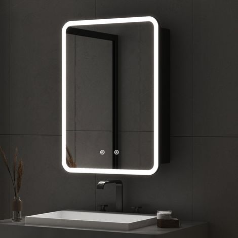 Spiegelschrank Bad mit Beleuchtung 40x60 cm LED Spiegelschrank mit Beleuchtung Badschrank Hängeschränke mit 3 Einstellbare Lichtfarben, Beschlagfrei, Schwarz