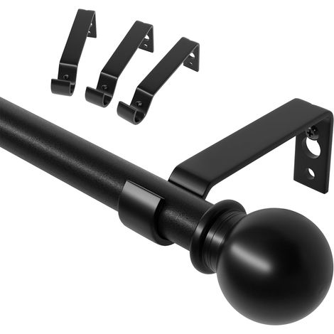 Tringle Rideau Noire 80-224 cm, Tringle à Rideau Extensible avec Support, Ajustable Kit Tringle a Rideaux Pour Fenetre, Tringle Voilage en Métal de 16mm de Diamètre pour Chambre, Salon (1/5)