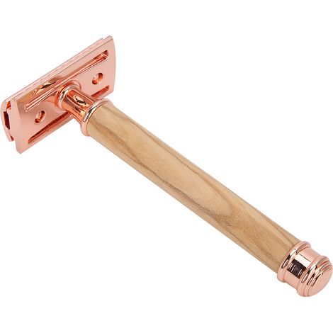 Rasoir manuel double face, manche en bois antidérapant, couteau de rasage portable et précis (Or) (1/5)