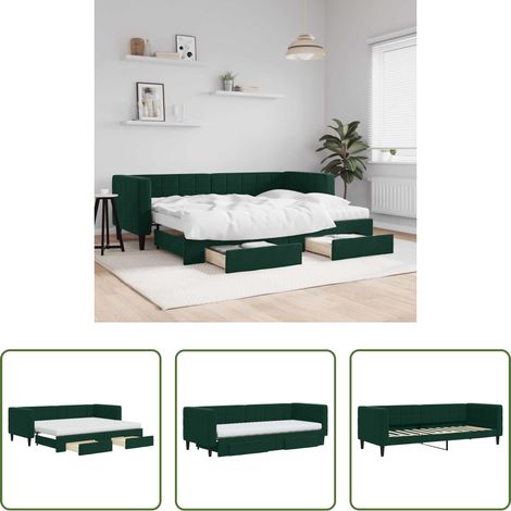 vidaXL Doppelbett - Tagesbett Ausziehbar mit Schubladen Dunkelgrün 80x200 cm Samt (1/5)
