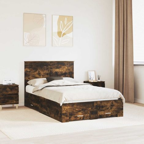 Estructura de cama con cabecera Roble ahumado 135 x 190 cm
