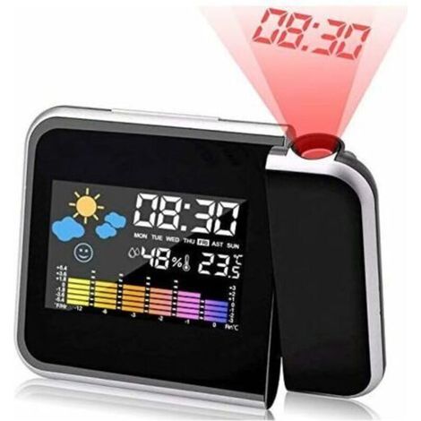 Alarm clock with projection, LED projection alarm clock, digital projection alarm clock, USB charging/LCD backlight/180° projection/Temperature display/Hygrometer/Date and time display