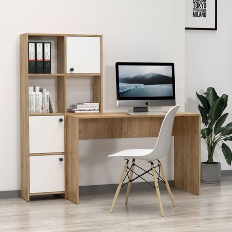 Scrivania con libreria Halk colore rovere e bianco (1/5)