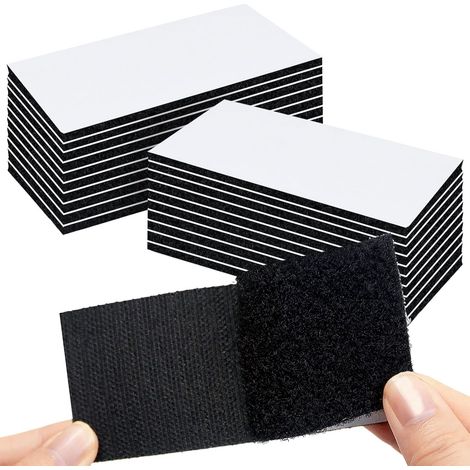 Scratch Autocollant Double Face 20 Pièces Double Face Extra Fort, Ruban Adhésif Double Face Puissant Bande Auto Agrippante Rectangle Rectangulaire Réutilisable, 5 x 10 cm (Noir)