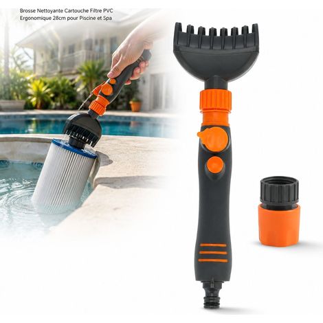 Spazzola ergonomica in PVC da 28 cm per la pulizia di cartucce filtranti di piscine e spa, efficace strumento manuale per la rimozione di detriti, accessorio essenziale. (1/5)