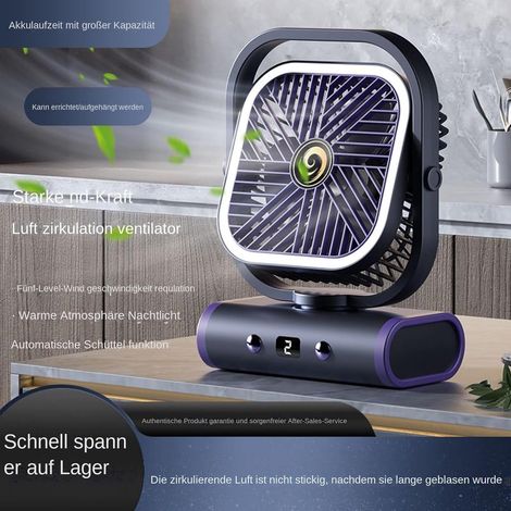 Ventilatore da tavolo - Ventilatore a piantana silenzioso - Ventilatore portatile - Raffreddamento potente - Ricaricabile e con angolo regolabile - Ideale per casa, camera da letto, dormitorio e campe (1/5)