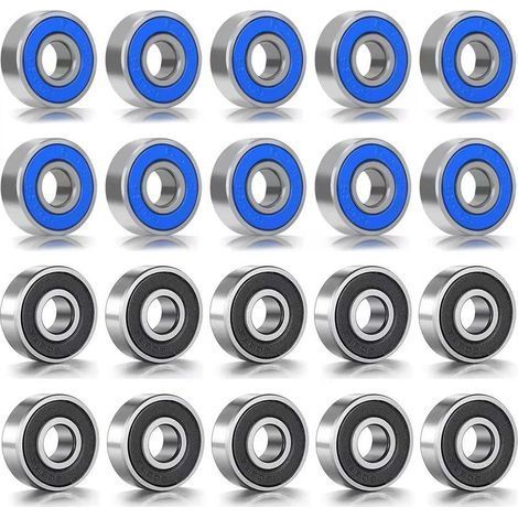 Lot de 20 roulements à billes 608zz, roulements à skateboard, en métal ABEC-7, double étanchéité, rainure miniature 608zz, roulements pour skateboards (noir bleu) (1/5)