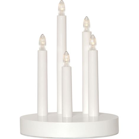Chandelier LED sans fil Star Trading 'Doris', base en bois, 5 bougies LED, piles + minuteur, blanc, H 24 cm, Ø 17,5 cm
