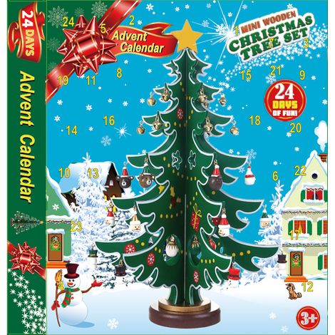 Calendrier de l'Avent 2024 en bois, sapin de Noël avec mini décorations, 24 jours, DIY pour bureau, décoration de table ou cadeau de Noël (1/2)