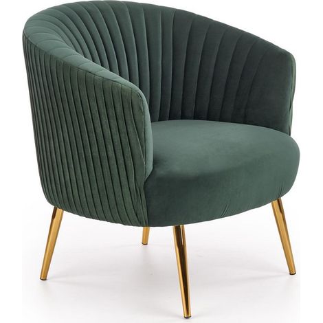 Fauteuil cabriolet vert en velours avec pieds en acier doré Power (1/5)
