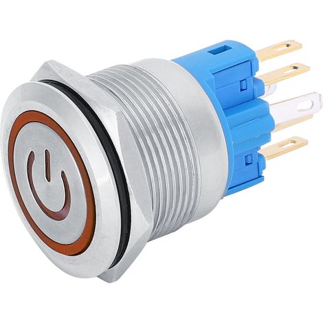 2 interrupteurs à bouton-poussoir autobloquants en acier inoxydable 6 broches 22 mm DC12-24 V avec signe (orange) (1/5)