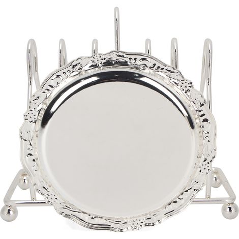 Sous‑verre rétro en métal blanc, motif artisanal européen pour décoration intérieure et protection de la table (1/5)