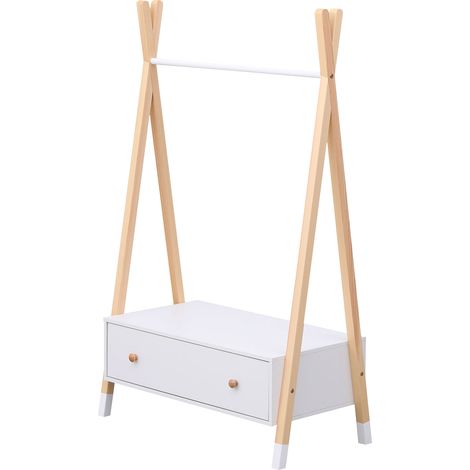 Perchero blanco de madera con cajón para niños LOU (1/5)