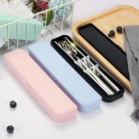 304 Stainless Steel Portable Flatware Set Utensils Reusable Travel Cutlery with Case Chopsticks Spoon for School Office Camp (1/5)