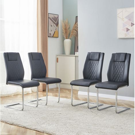 Silla de comedor de PU negro y metal plateado, ergonómica, con topes antideslizantes,41×48×97cm (1/5)