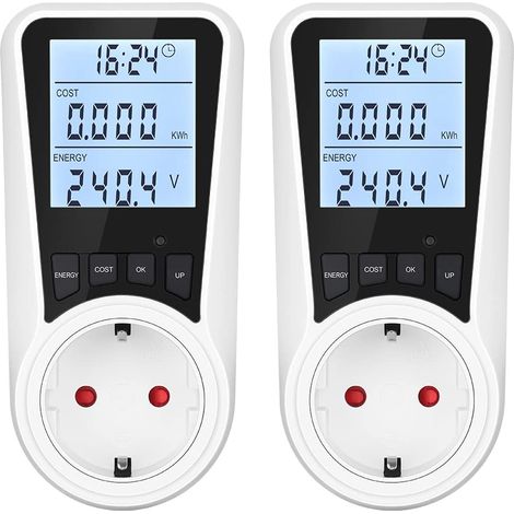 Compteur de puissance pour prise, compteur d'électricité à double taux, compteur de consommation d'énergie avec rétroéclairage de l'écran LCD, protection contre les surcharges et verrouillage enfant, (1/5)