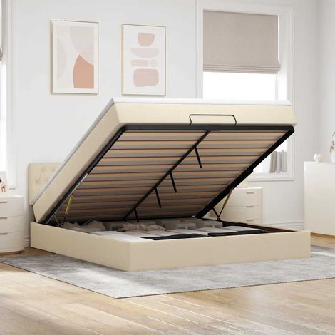 Ottomane Bett mit Matratze & LEDs Creme 180x200 cm Stoff (1/5)